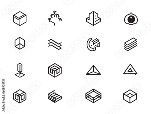 Transparent elements ultra minimalist 2D line art