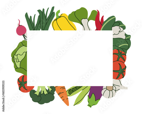 Colorful vegetable frame with copy space in the center, perfect for food-related designs.