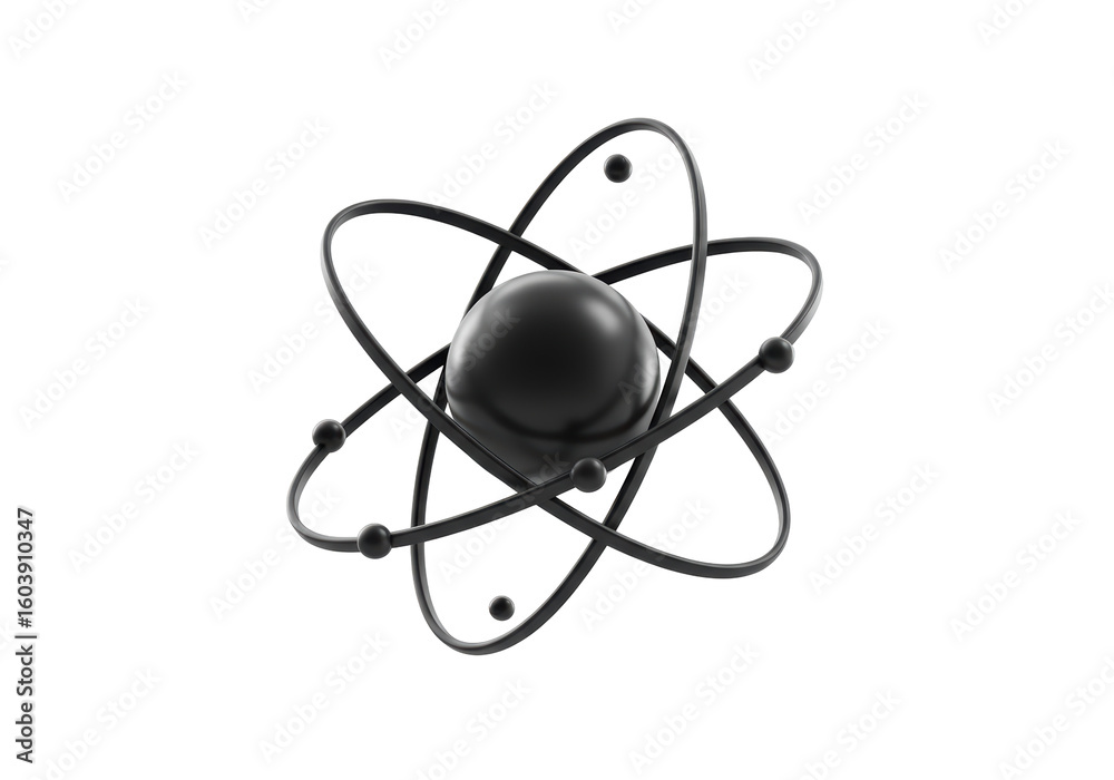 Isolated Black Atom Icon with Orbiting Electrons Isolated Black Atom Icon with Orbiting Electrons