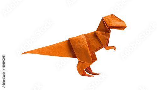 Orange Origami Tyrannosaurus Rex on Transparent Background