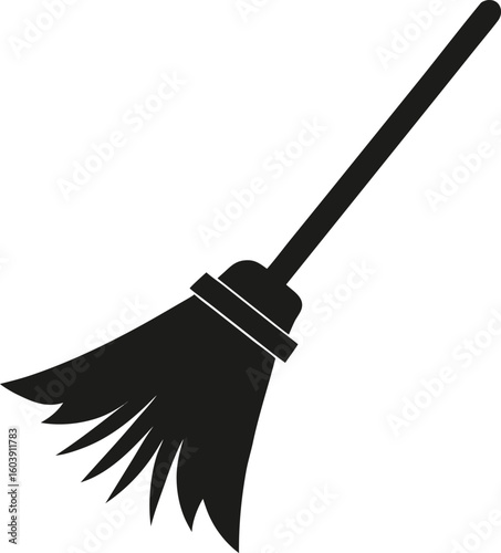 Detailed Black Silhouette Broom Icon Cleaning Housekeeping Witchcraft Vector Graphic