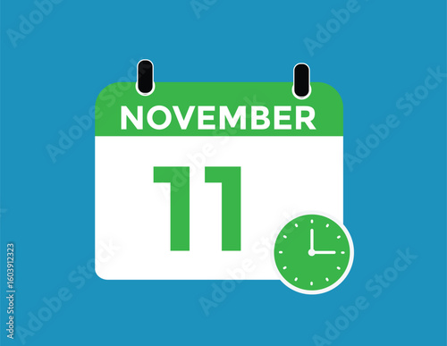 11 November, calendar date icon. 11 November Calendar Date for Deadlines or Appointment. Day, month. vector illustration.
