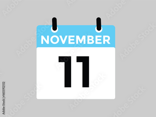 11 November, calendar date icon. 11 November Calendar Date for Deadlines or Appointment. Day, month. vector illustration.
