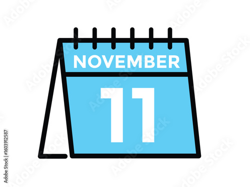 11 November, calendar date icon. 11 November Calendar Date for Deadlines or Appointment. Day, month. vector illustration.
