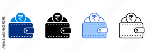 Wallet Icon Set With Different Currencies