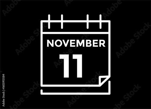 11 November, calendar date icon. 11 November Calendar Date for Deadlines or Appointment. Day, month. vector illustration.
