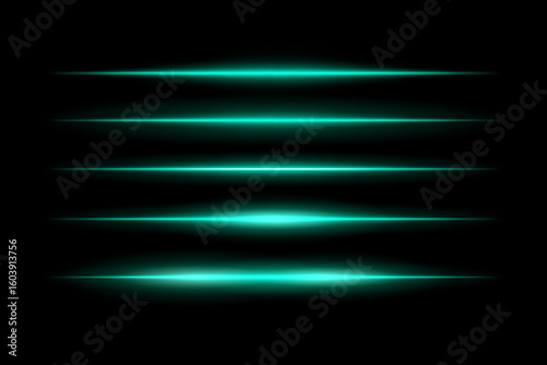 Glowing horizontal beams arranged in vertical stack with symmetrical light spread. Sharp edges fade smoothly into dark background, creating futuristic motion effect.