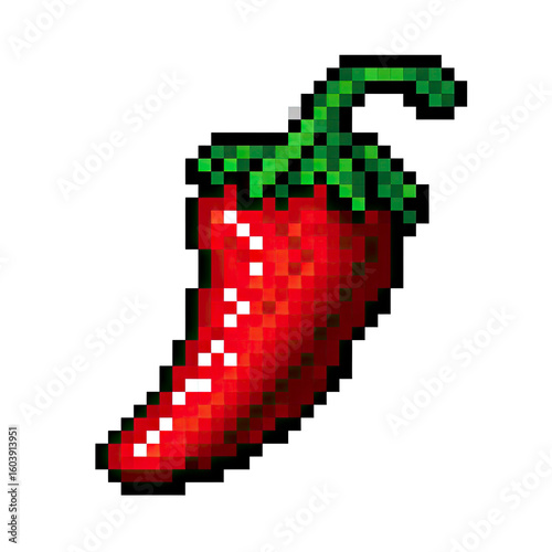 Pixel Art Red Chili Pepper on Transparent Background
