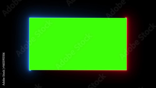 Neon circle frame. bar processing, tv screen noise glitch effect tv screen noise glitch effect, Animation End screen YouTube channel  . Neon trail light on rectangle frame on black background.