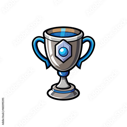 Silver goblet of blue color reward for victory vector illustration in cartoon style