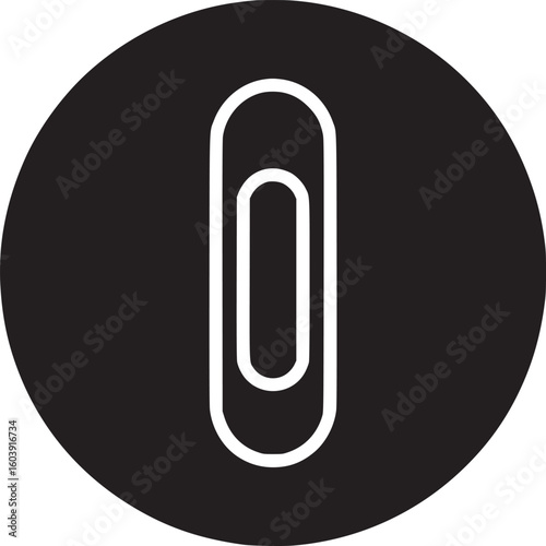 A white paperclip in a black circle with a white outline on a white background in a simple design