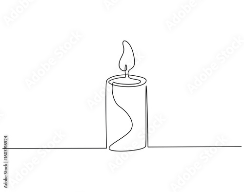 Candle continuous line art. Burning candle one line drawing. Warmer, lamp, interior concept vector illustration