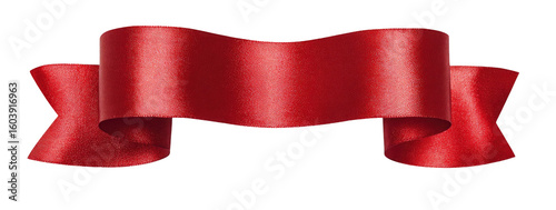 Red Satin Ribbon Banner on Transparent Background