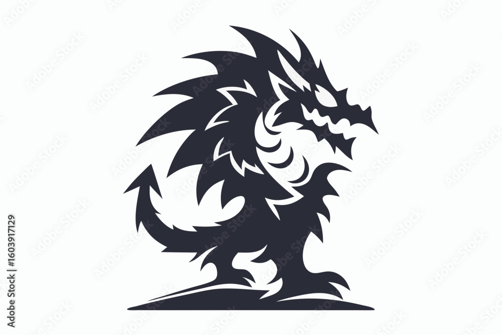 Fototapeta premium stylized dragon black and white silhouette