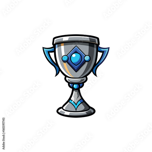 Silver goblet of blue color reward for victory vector illustration in cartoon style
