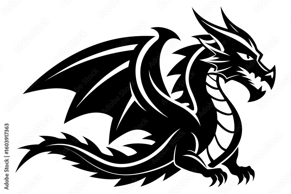 Fototapeta premium stylized dragon black and white silhouette