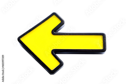 Bright yellow arrow pointing left isolated on a transparent background direction