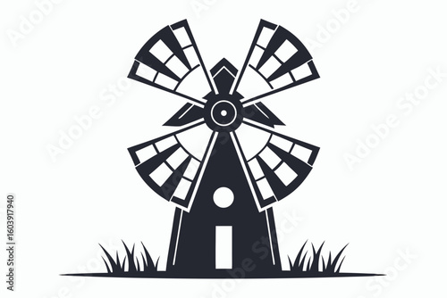 vector windmill black and white silhouette