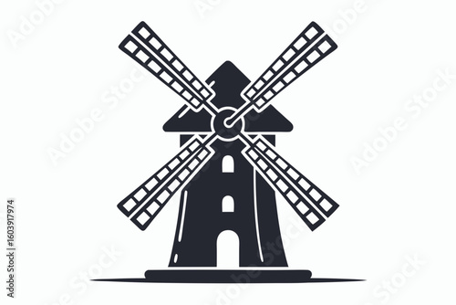 vector windmill black and white silhouette