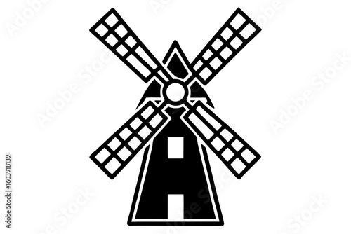 vector windmill black and white silhouette