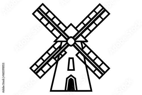 vector windmill black and white silhouette