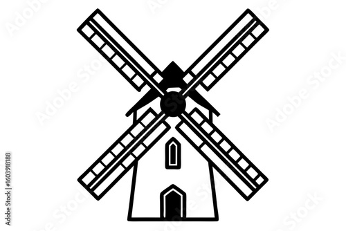 vector windmill black and white silhouette
