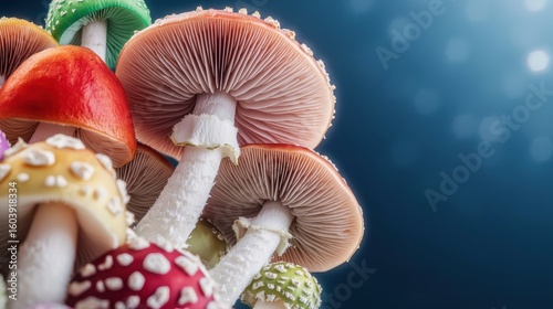 Vibrant and Colorful Mushrooms with Natural Background and Bokeh