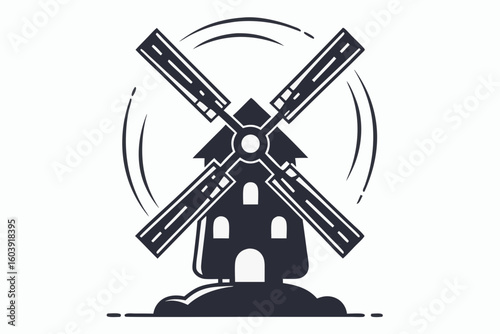 vector windmill black and white silhouette