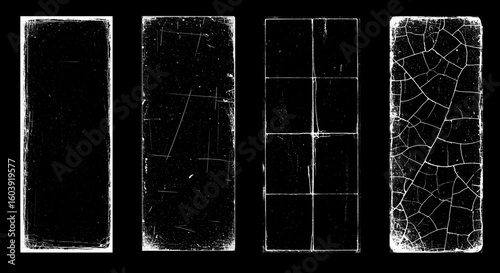 Grunge film frame overlays set.