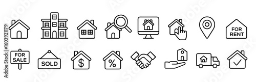 real estate icon set property rent sell agency vector