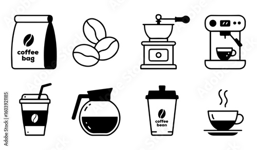 coffee line icon set simple cafe cup bean machine