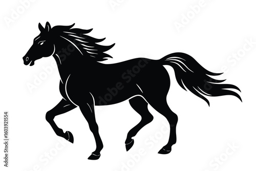 Majestic black horse silhouette in motion
