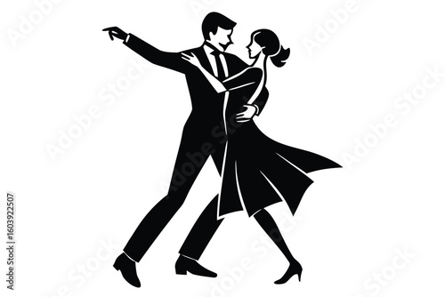 Elegant couple dancing tango in silhouette