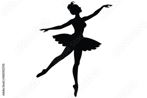 Silhouette of a ballet dancer in a tutu performing a pose
