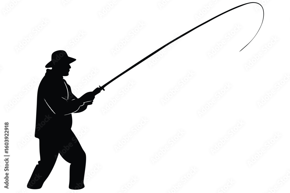 Obraz premium Silhouette of a fisherman casting a rod