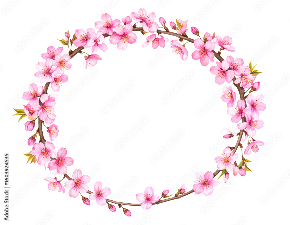 Fototapeta premium Watercolor Cherry Blossom Arch with Zen-Inspired Composition