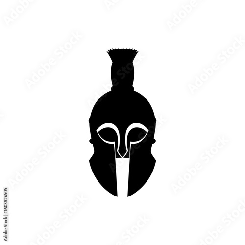 Front View Gladitor Helmet silhouette vector flat illustration design.