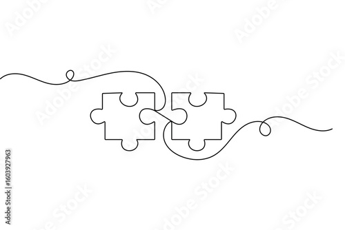 Minimalist puzzle design in single line art isolated vector illustration
