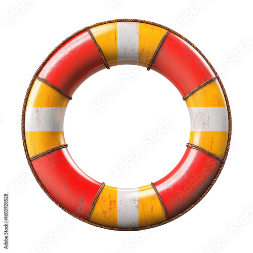 Red and Yellow Life Preserver Ring Illustration Vintage Nautical Safety Rescue Boating Aid on transparent background