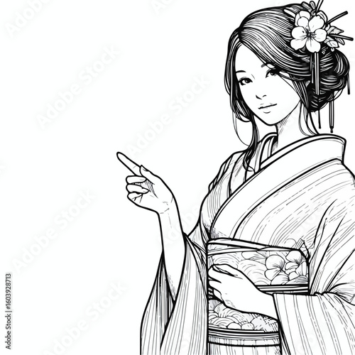 Vector line art image of a Japanese woman
