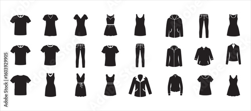 A collection of clothing icons for web, mobile applications, UI design, and print.

