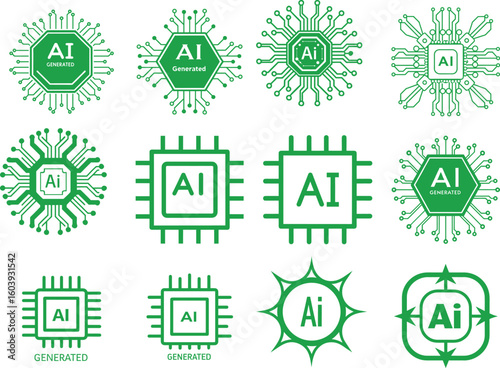 Artificial intelligence chip AI icon with generated text vector art