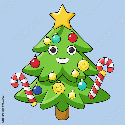 Festive Christmas Tree with Ornaments and Star