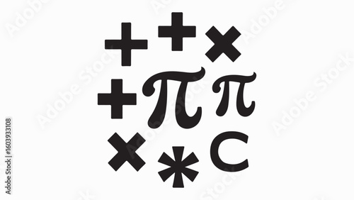 Mathematical symbols including pi, plus, multiplication, asterisk, and c on a white background