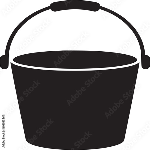 A black silhouette of a bucket with a handle on a white background in a simple vector illustration
