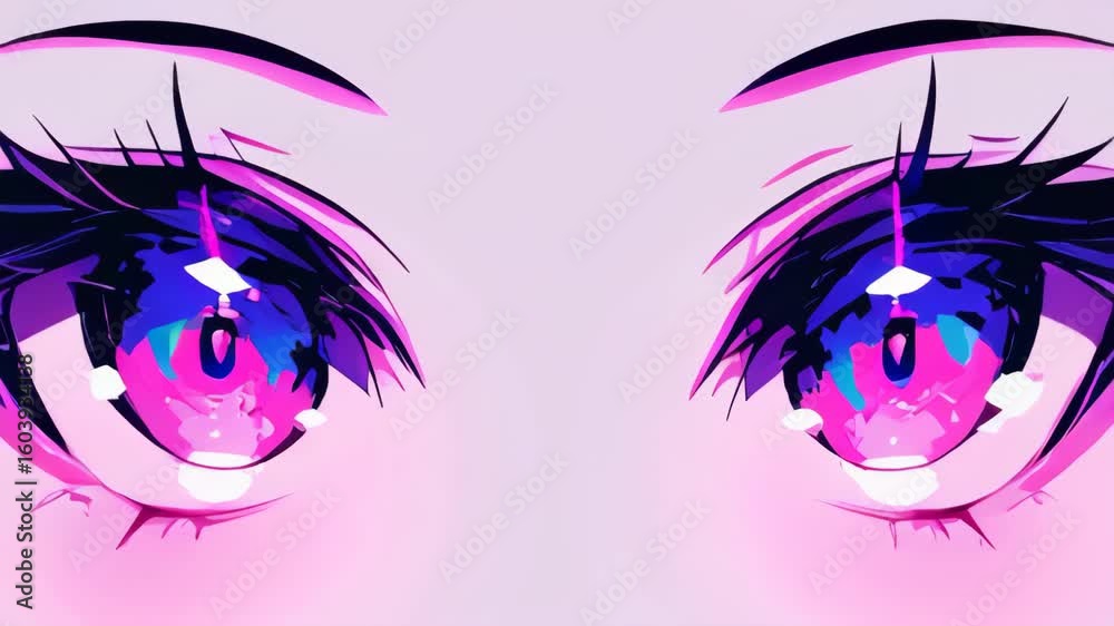 video of Glowing pink anime eyes with long lashes