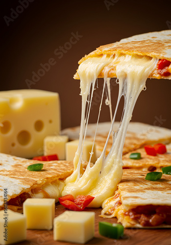 Melted cheese dripping from a quesadilla