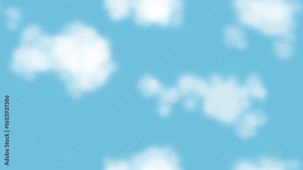 Hand-drawn clouds flow across the blue sky from right to left.