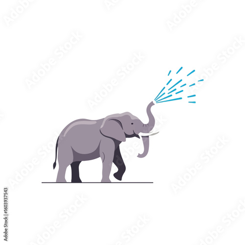 A stylized illustration of an elephant being sprayed with water.