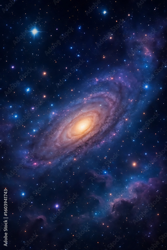 Naklejka premium Realistic Universe Scene with Colorful Nebulae and Stars